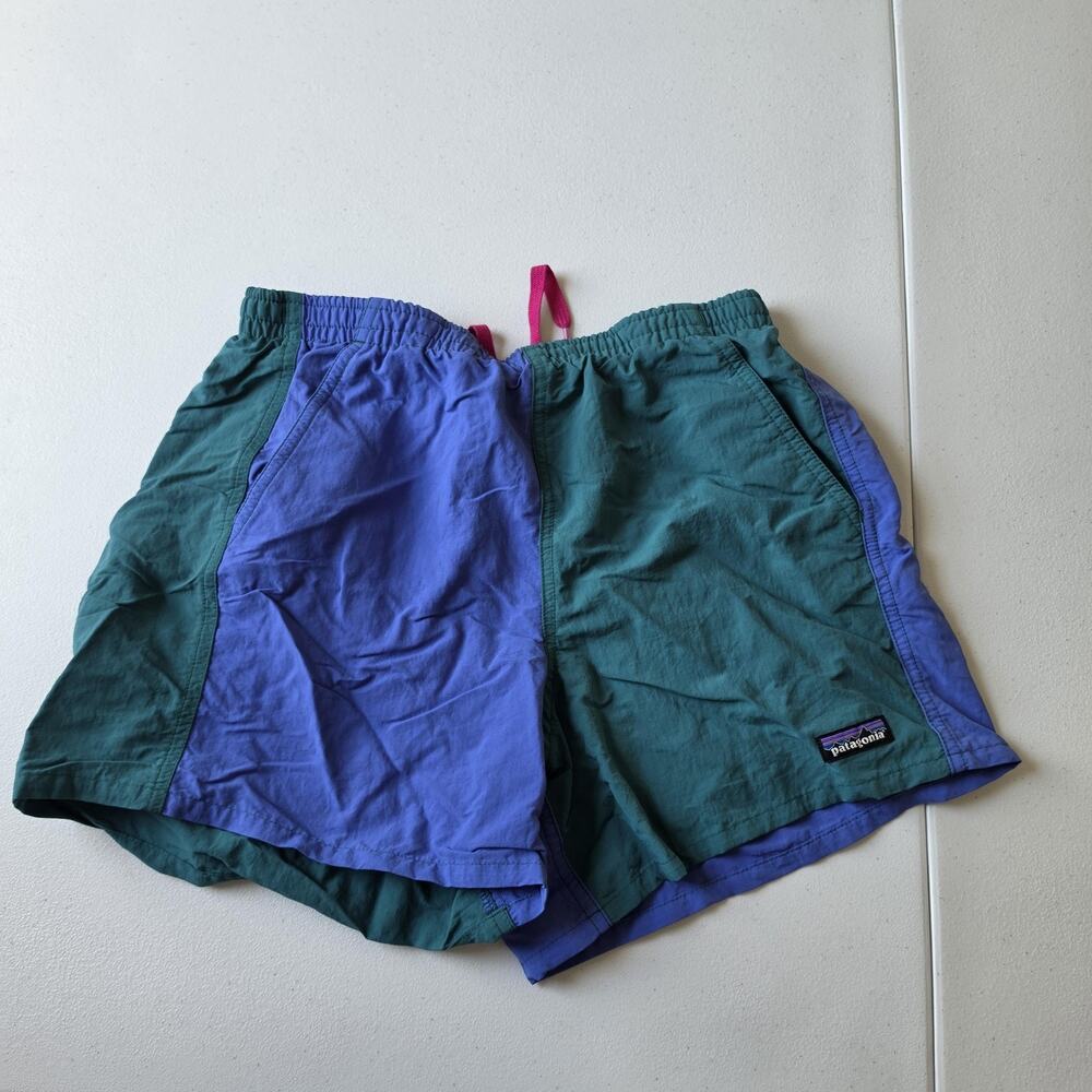 Patagonia Baggies Shorts Mens Small Green Purple NetPlus Colorblock Swim Trunks